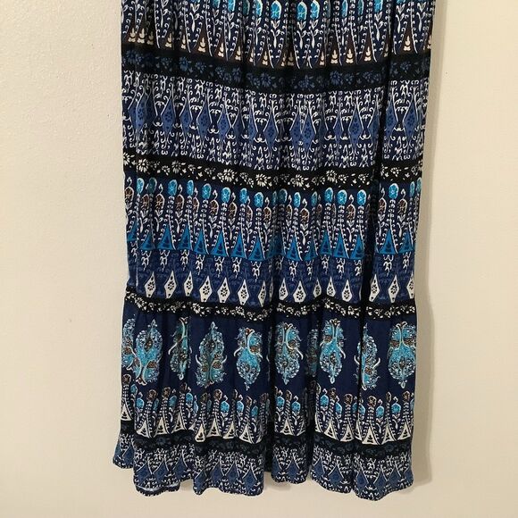 Bohemian Festival Blue Floral Boho Hippie Stretchy Casual Summer Midi Skirt Med - Picture 6 of 8